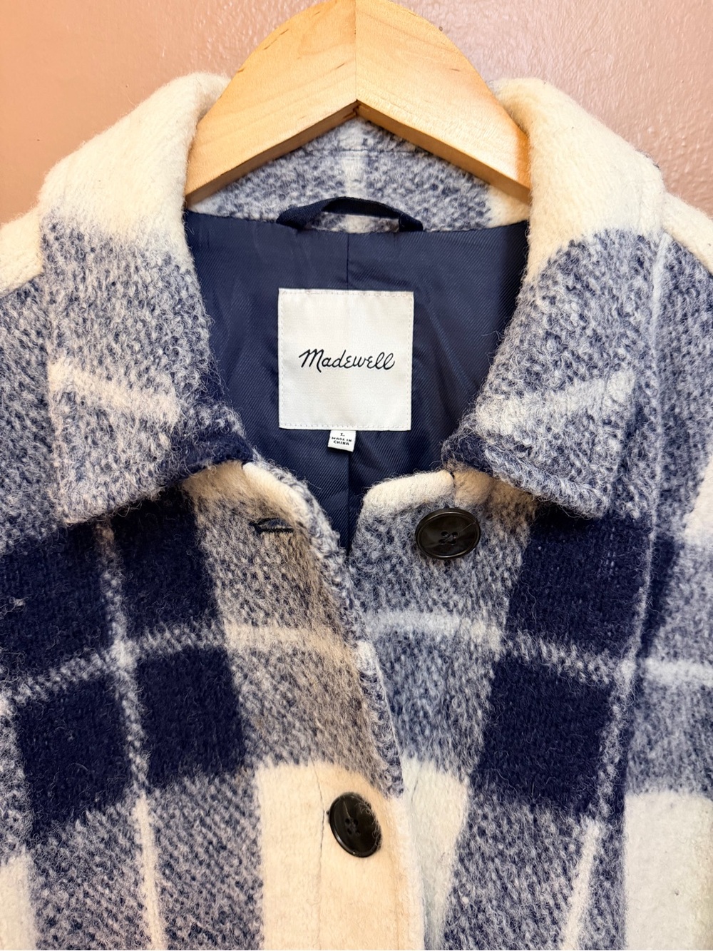 Madewell Women’s Blue White Plaid Lined Button Front Collared Shirt Jacket L - Picture 7 of 8